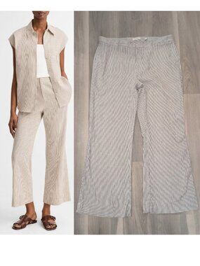 Vince | Ticking Stripe Linen-Cotton Low-Rise Crop Flare Trouser In Taupe Wood